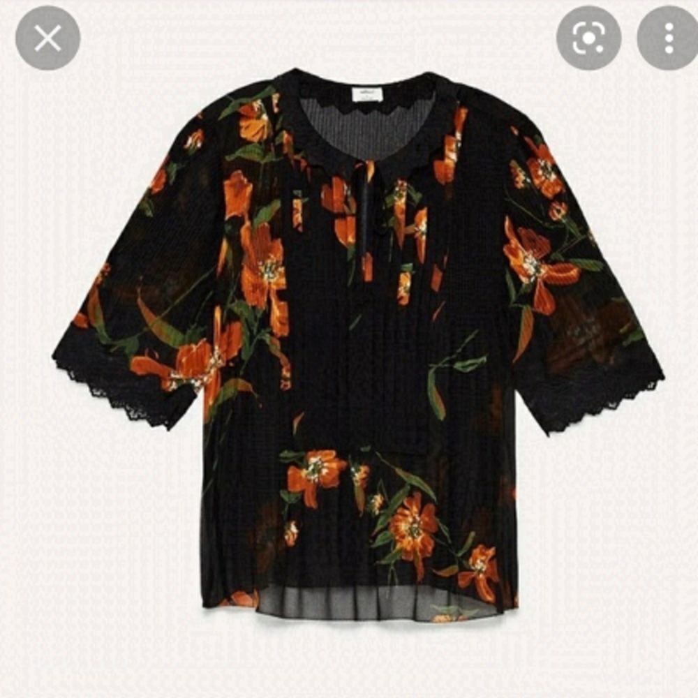 WILFRED Matthieu Pleated Floral Top with Lace Trim